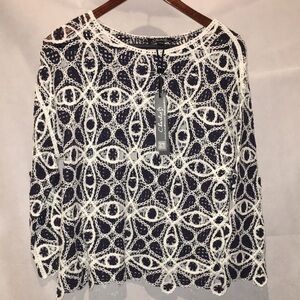 NWT Charlie B Crochet Sweater Top | Free Motion Crochet Boat Neck | XS/S